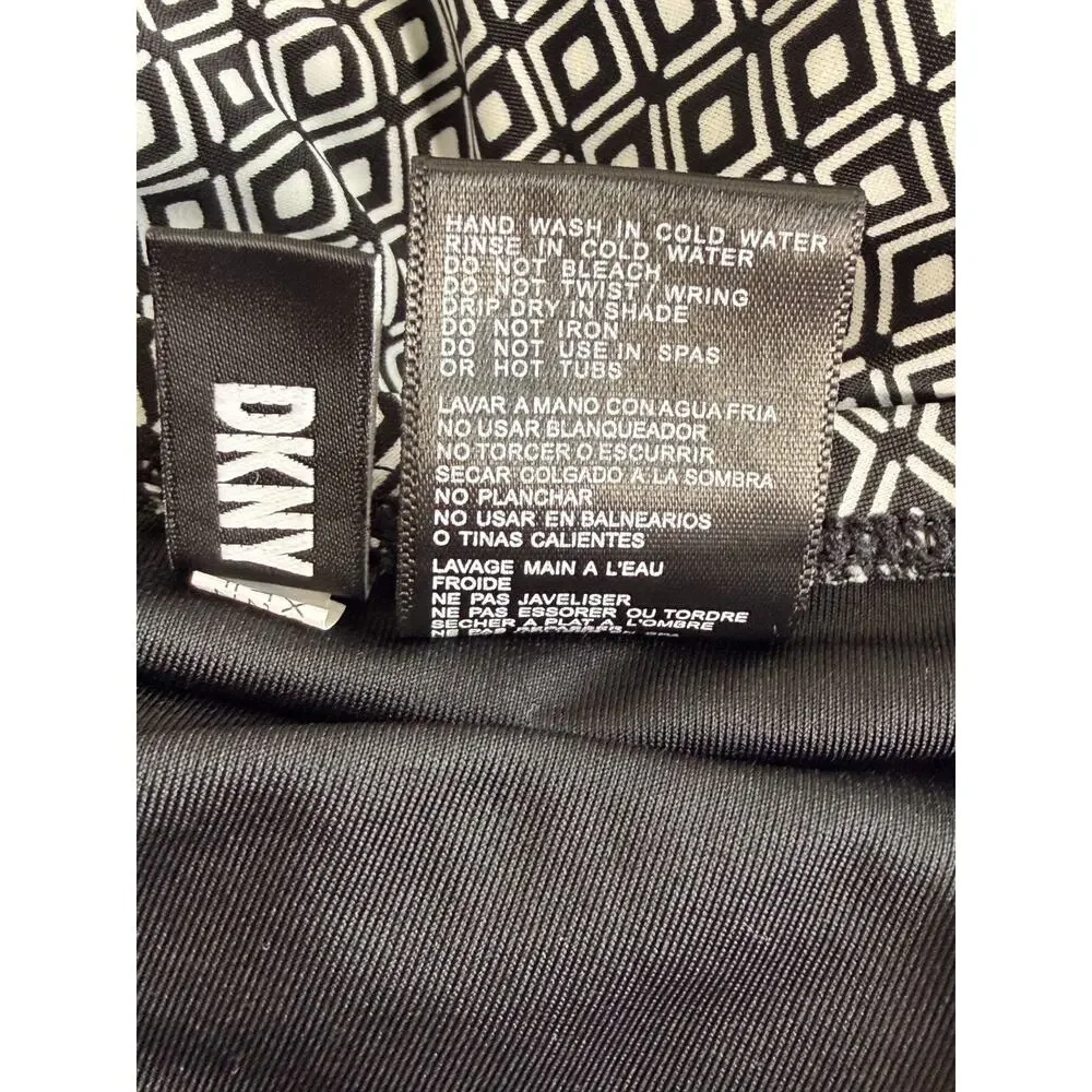 DKNY One Piece Swimsuit Strapless Tummy Control Black White Geometric L - Picture 8 of 8